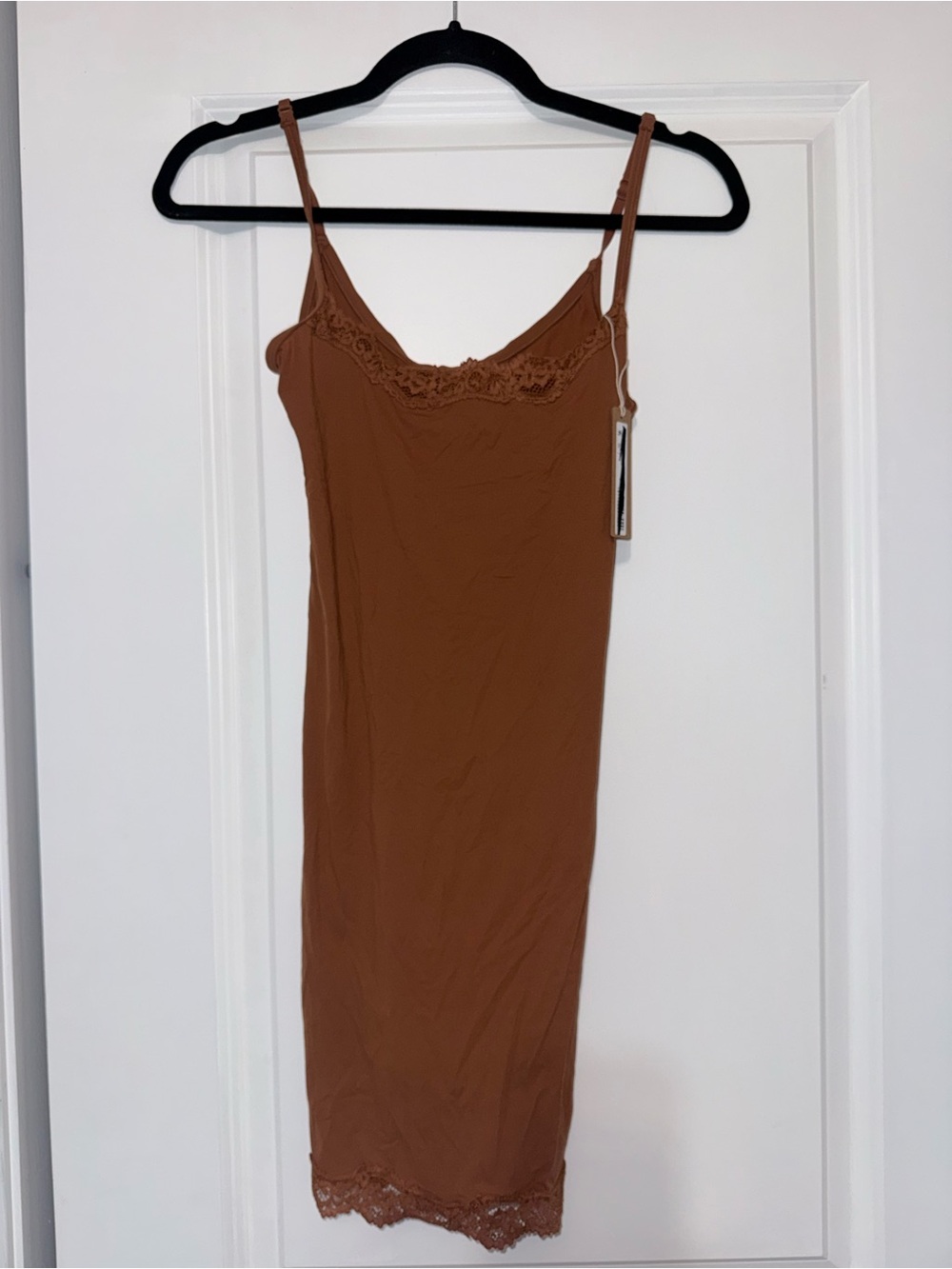 SKIMS Brown Lace-Trim Slip Dress
